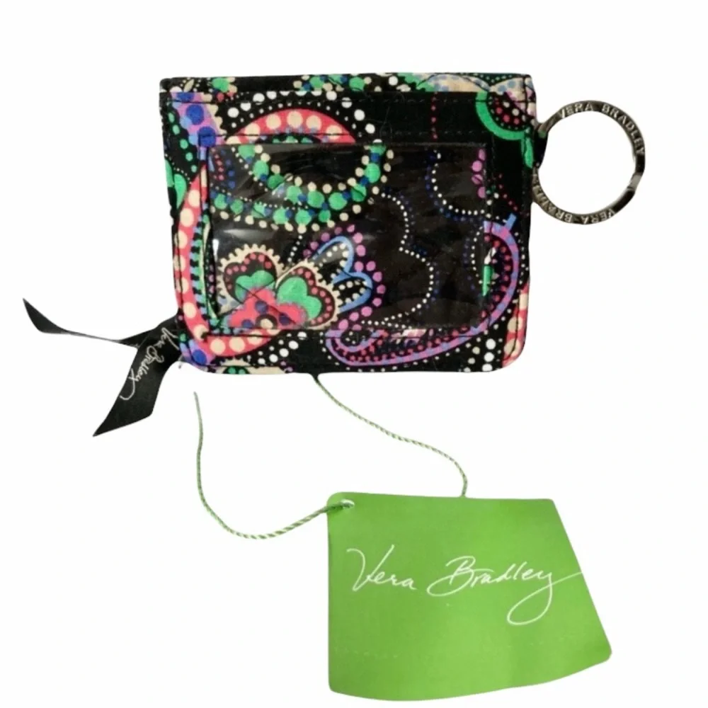 NEW NWT Vera Bradley Campus Black ID Colorful Wallet Card Holder